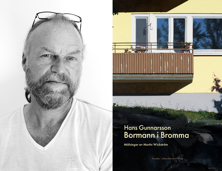 Porträttbild på Hans Gunnarsson och omslag av Bormann i Bromma.